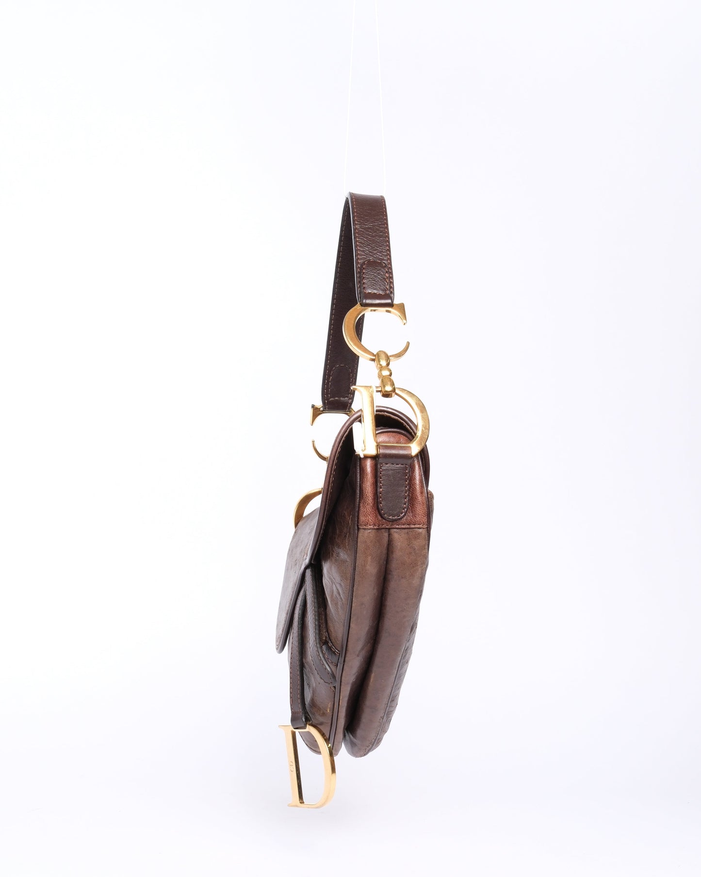 Christian Dior Brown Ostrich Leather Saddle Bag GHW