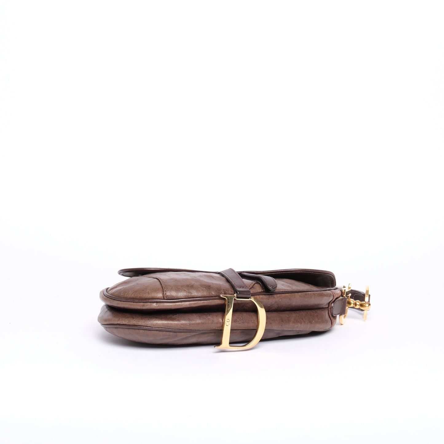 Christian Dior Brown Ostrich Leather Saddle Bag GHW