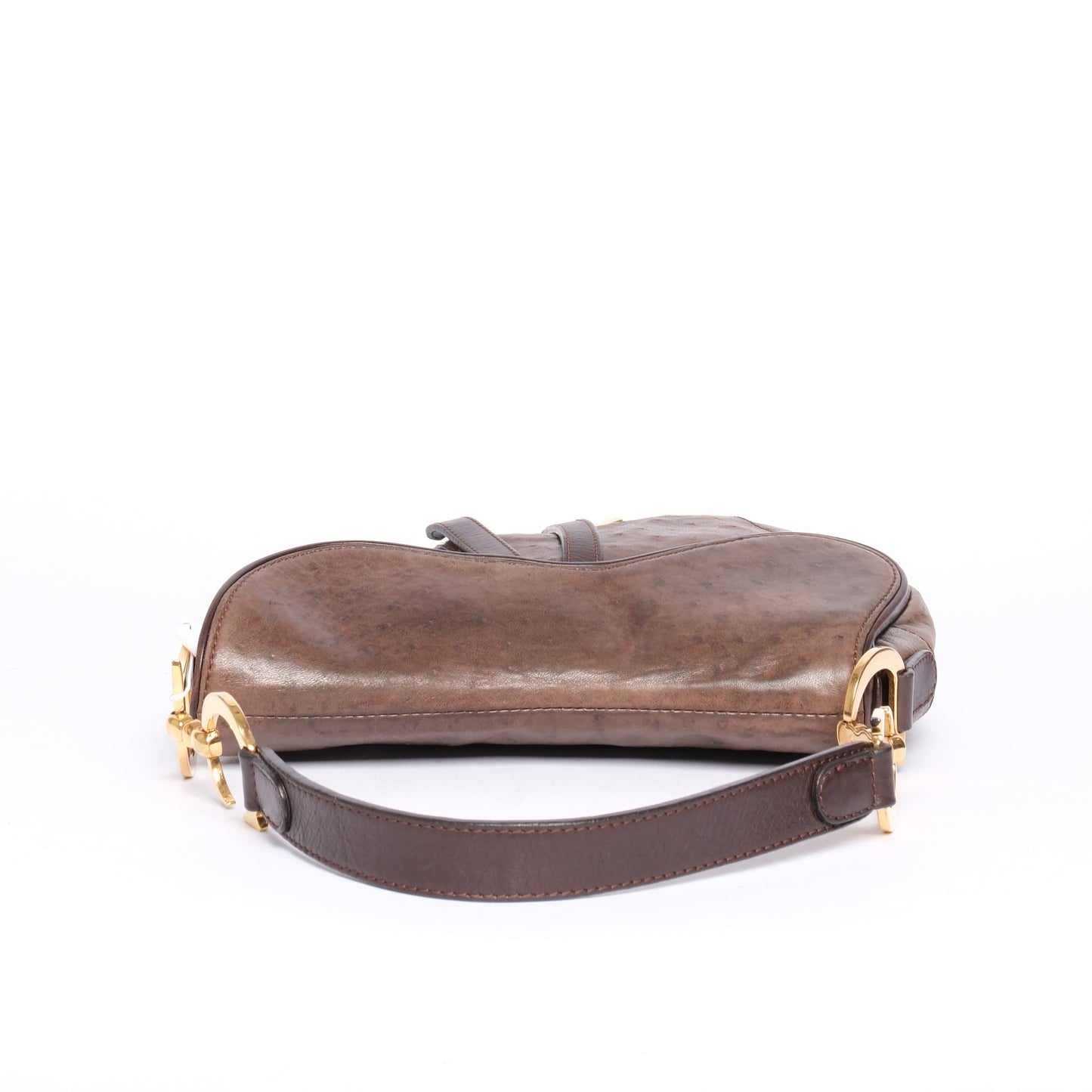 Christian Dior Brown Ostrich Leather Saddle Bag GHW