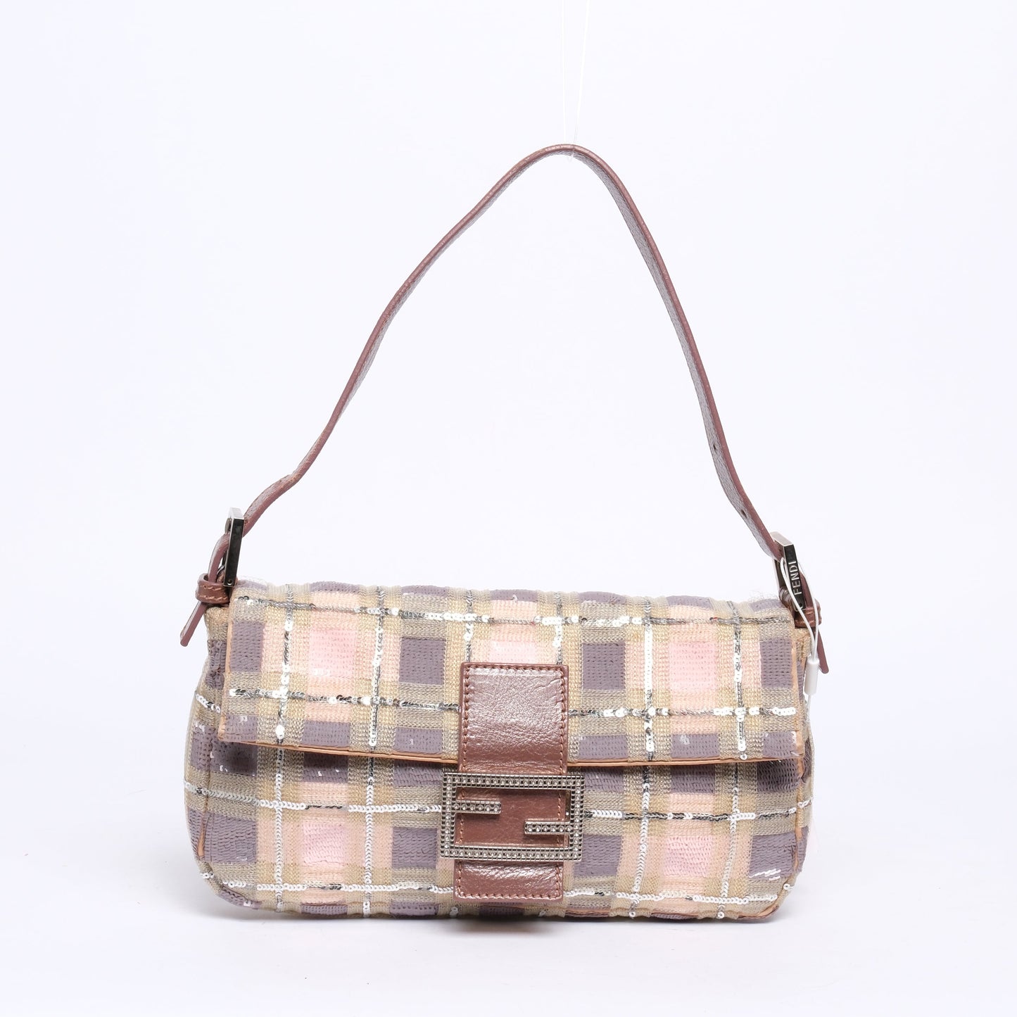 RARE Fendi Multicolor Sequin Plaid Baguette Shoulder Bag