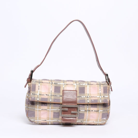 RARE Fendi Multicolor Sequin Plaid Baguette Shoulder Bag