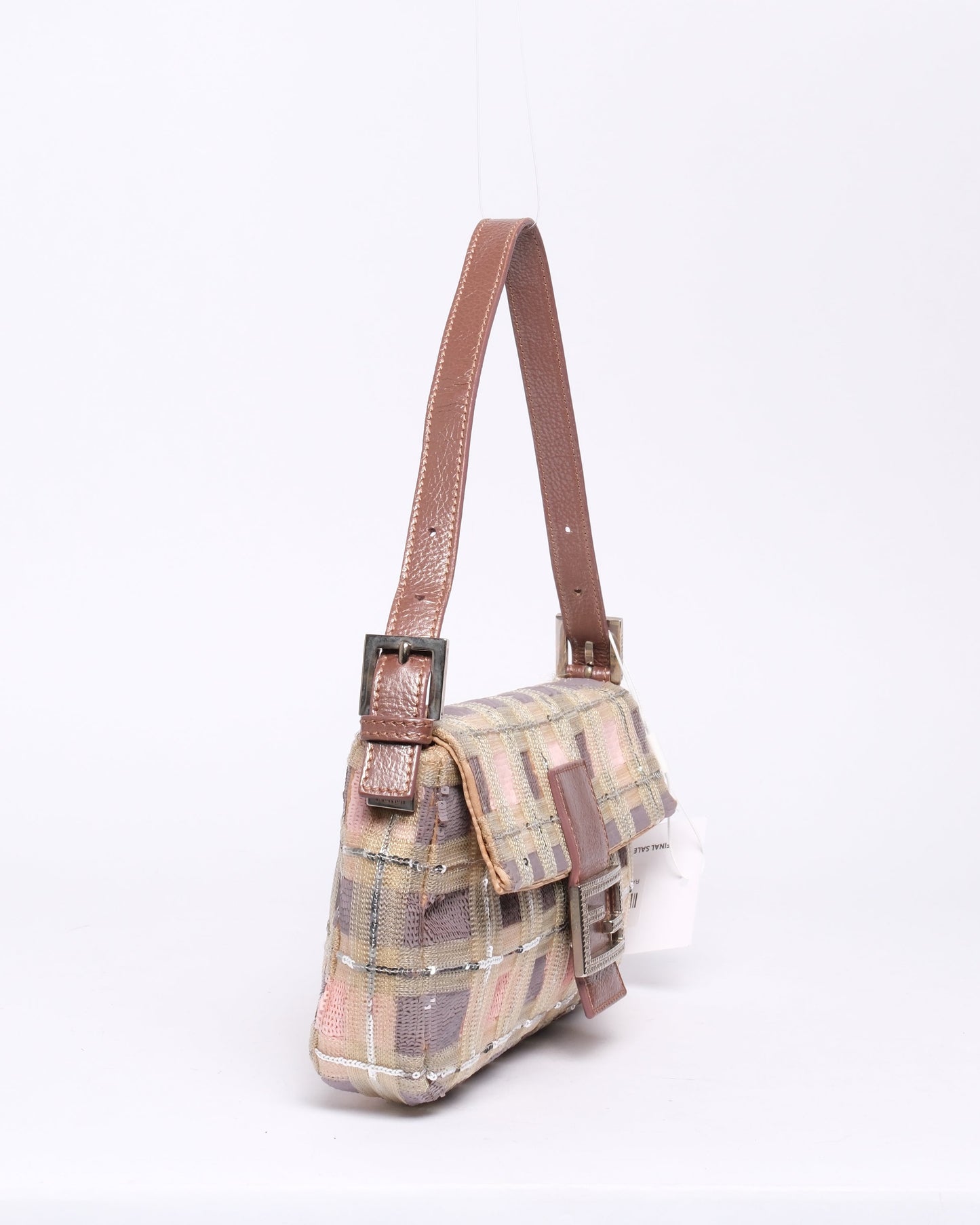 RARE Fendi Multicolor Sequin Plaid Baguette Shoulder Bag