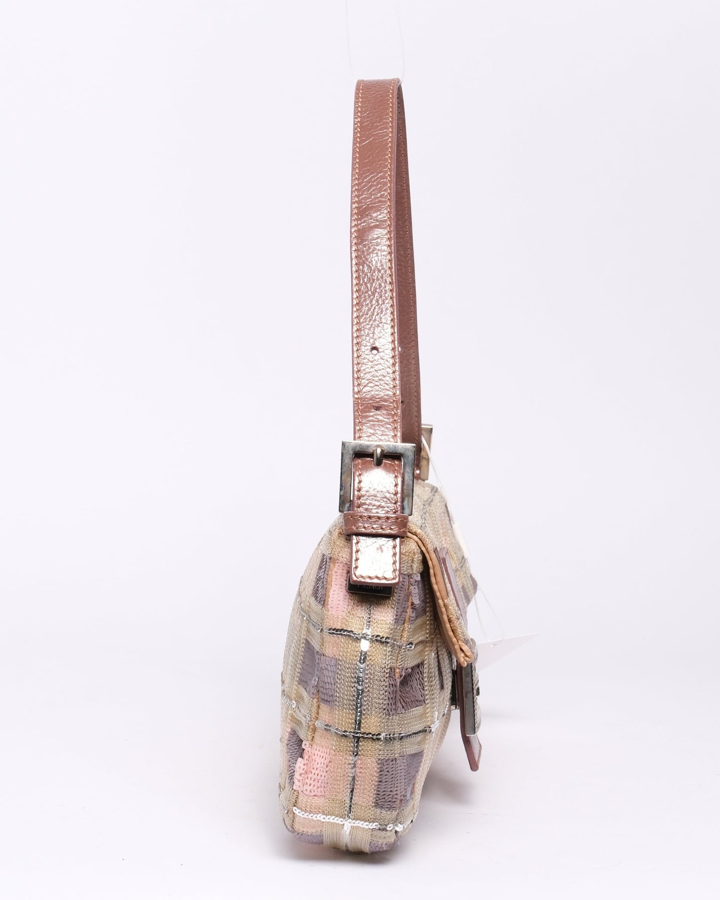 RARE Fendi Multicolor Sequin Plaid Baguette Shoulder Bag