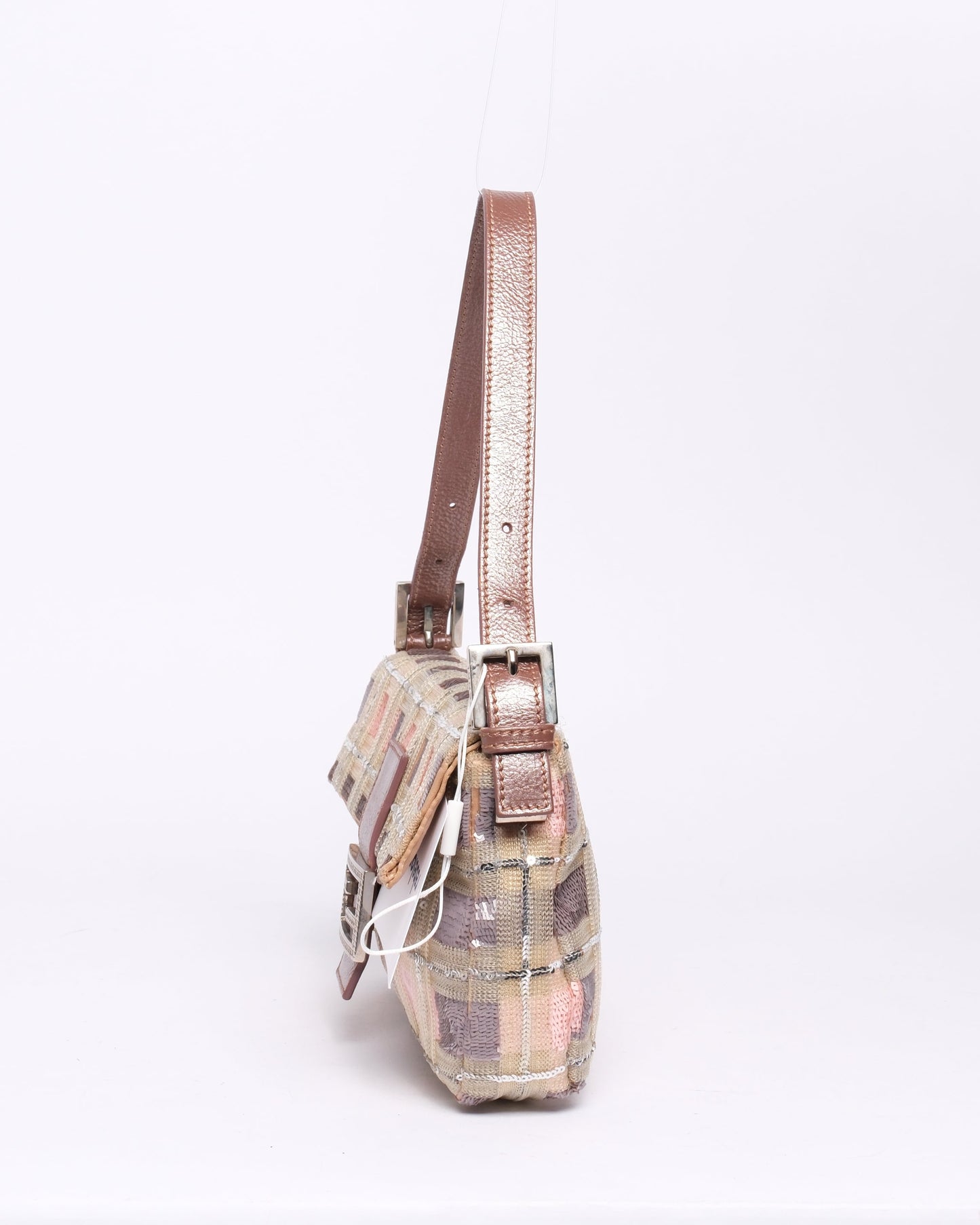 RARE Fendi Multicolor Sequin Plaid Baguette Shoulder Bag