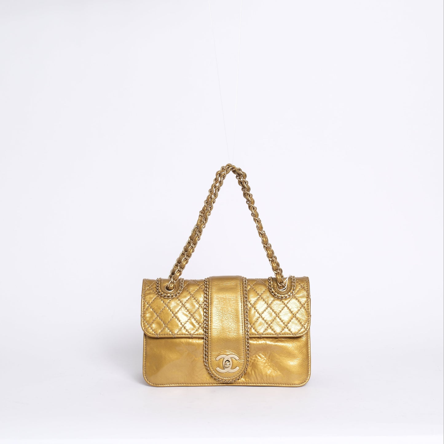 Chanel Gold Luxe Ligne Patent Leather Madison Flap