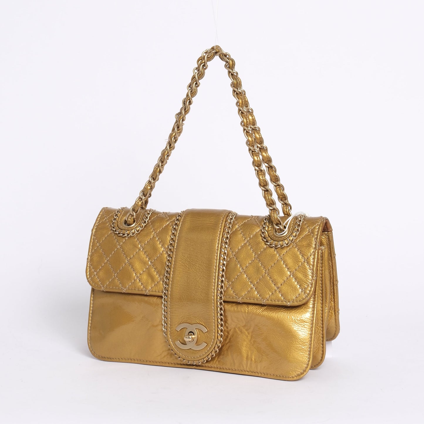 Chanel Gold Luxe Ligne Patent Leather Madison Flap