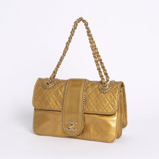 Chanel Gold Luxe Ligne Patent Leather Madison Flap
