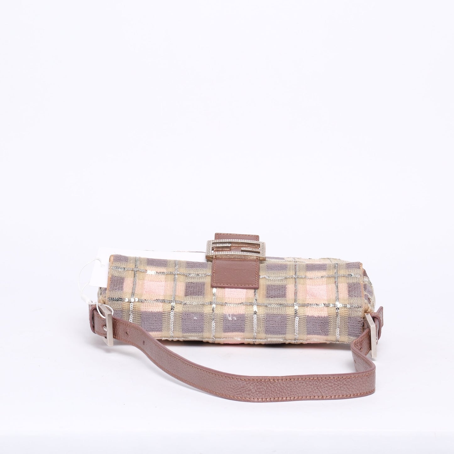 RARE Fendi Multicolor Sequin Plaid Baguette Shoulder Bag