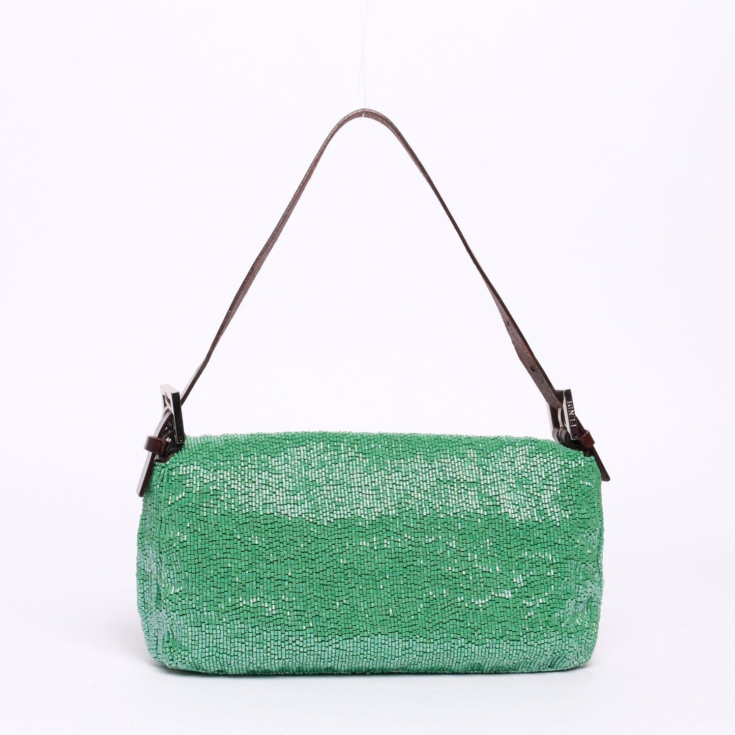 Fendi Green & Brown Beaded & Leather Baguette Shoulder Bag