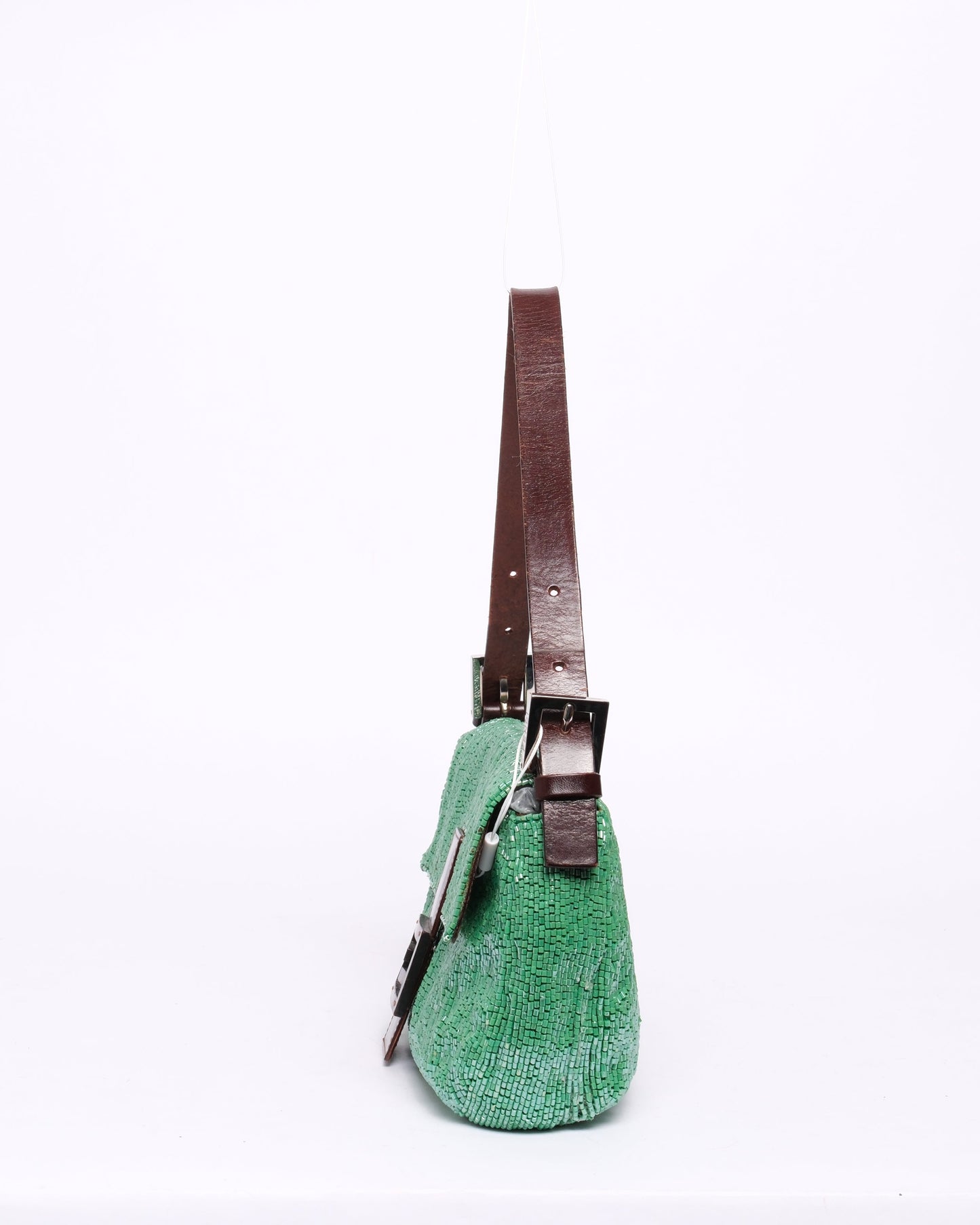 Fendi Green & Brown Beaded & Leather Baguette Shoulder Bag