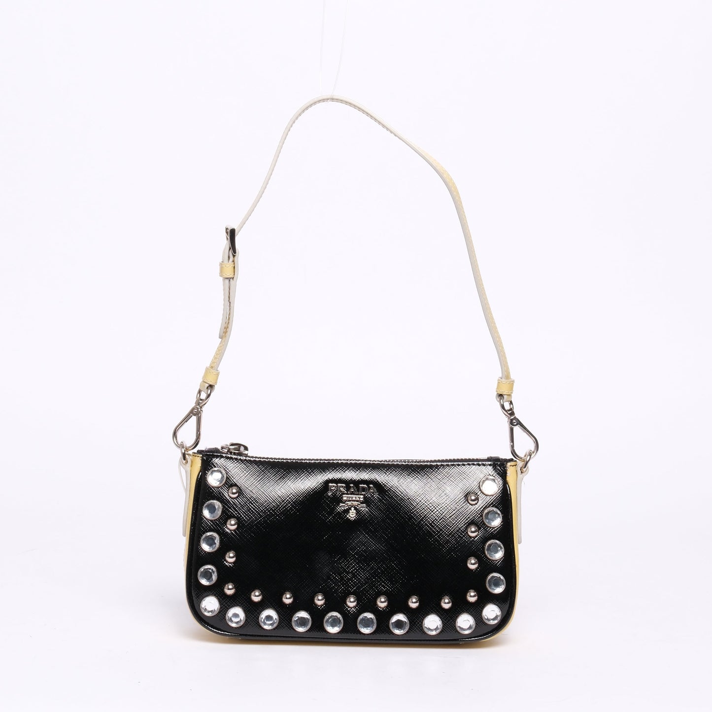 Prada Black & Yellow Saffiano Leather Jeweled Mini Shoulder Bag