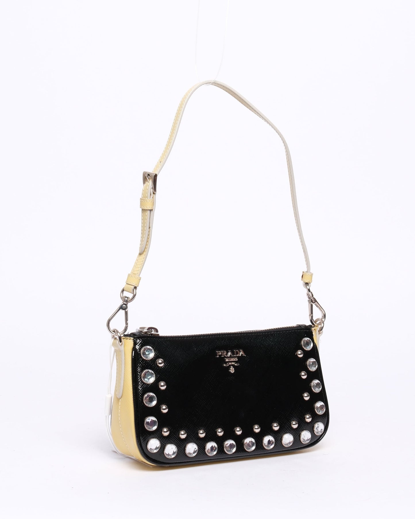 Prada Black & Yellow Saffiano Leather Jeweled Mini Shoulder Bag
