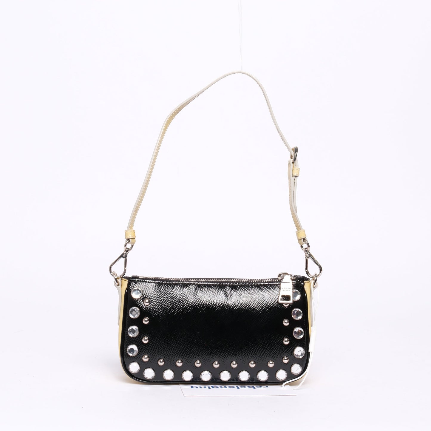 Prada Black & Yellow Saffiano Leather Jeweled Mini Shoulder Bag