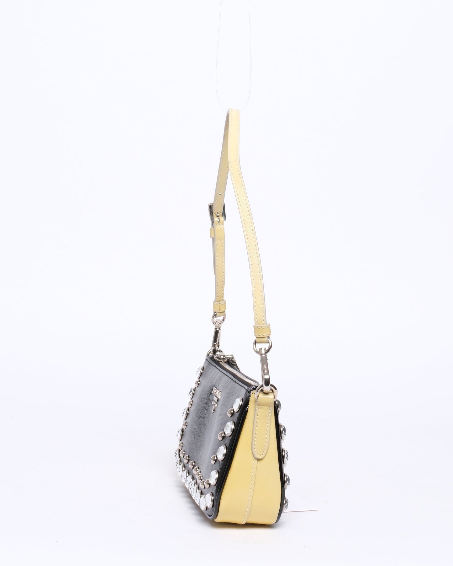 Prada Black & Yellow Saffiano Leather Jeweled Mini Shoulder Bag