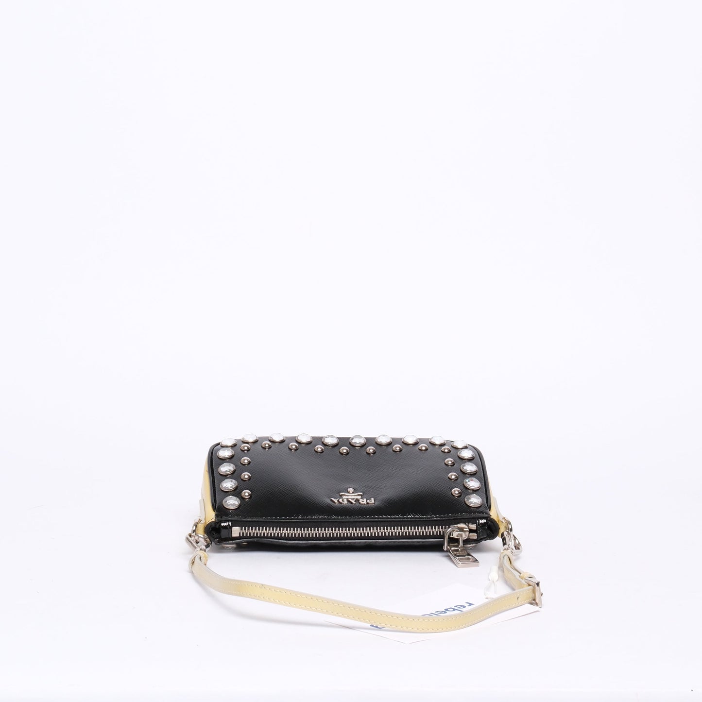 Prada Black & Yellow Saffiano Leather Jeweled Mini Shoulder Bag