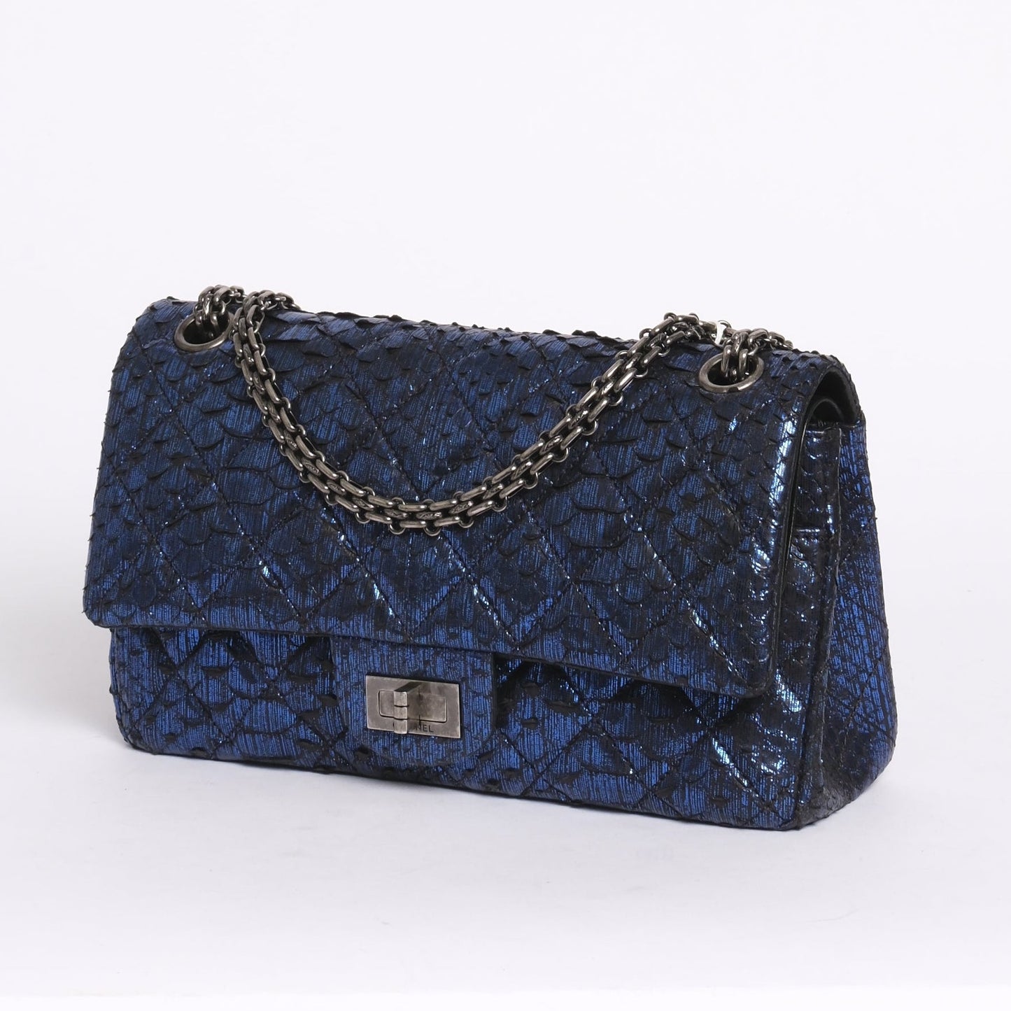 RARE Chanel Metallic Blue Python 2.55 Chain Shoulder Flap