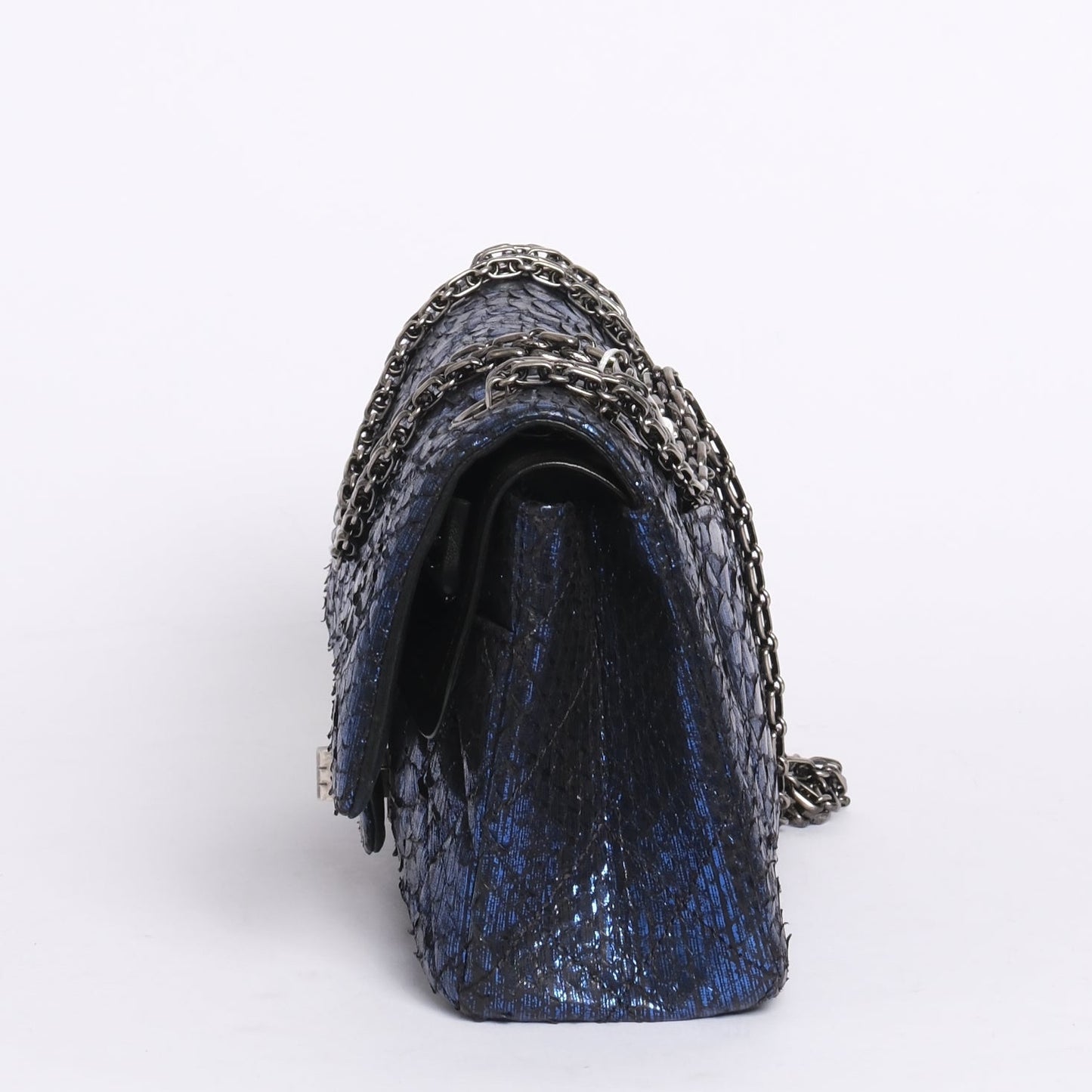 RARE Chanel Metallic Blue Python 2.55 Chain Shoulder Flap