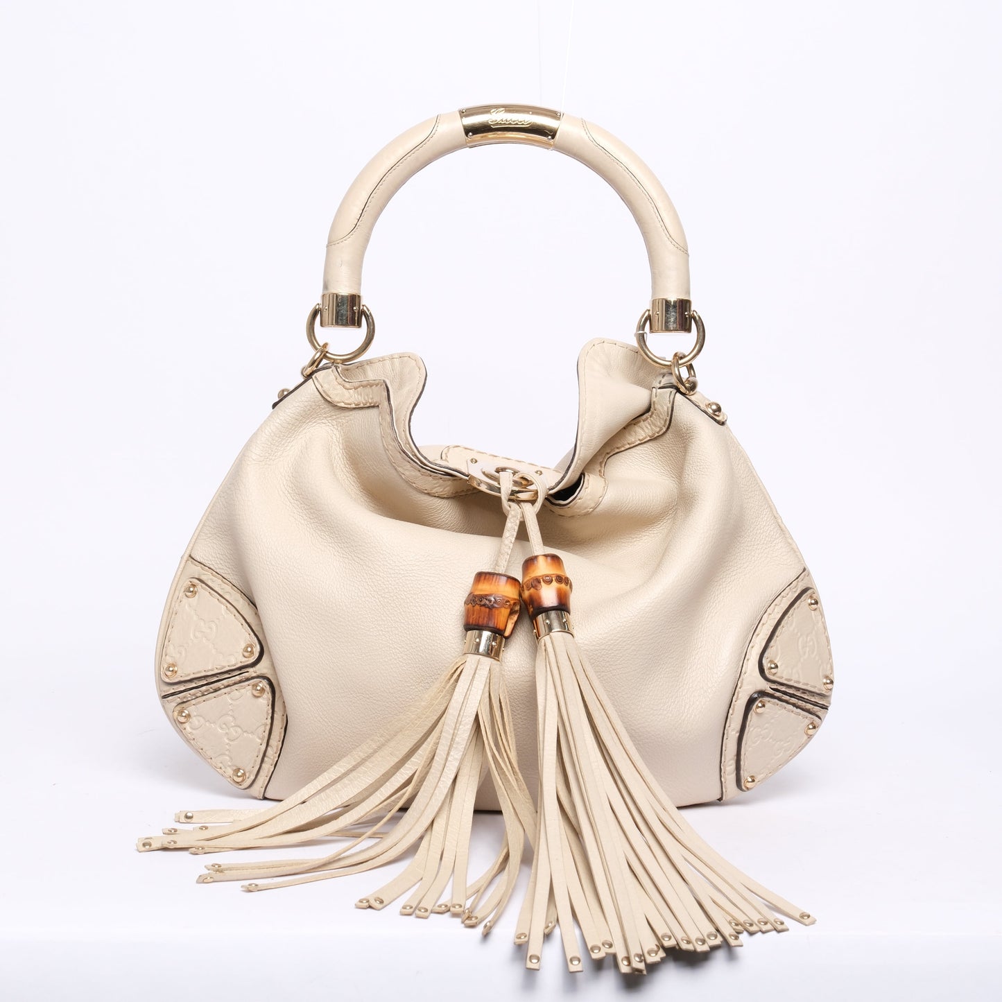 Gucci Beige Leather Monogram Canvas Babouska Indy Shoulder Bag