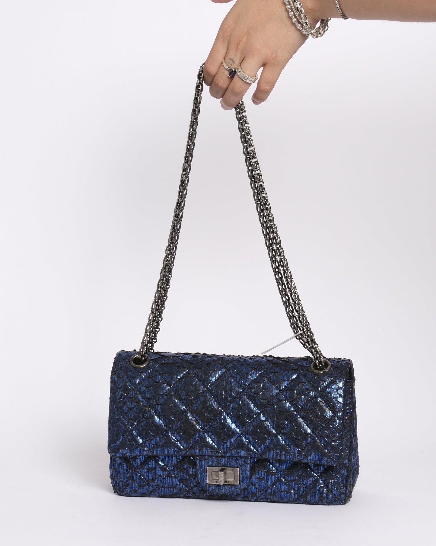 RARE Chanel Metallic Blue Python 2.55 Chain Shoulder Flap