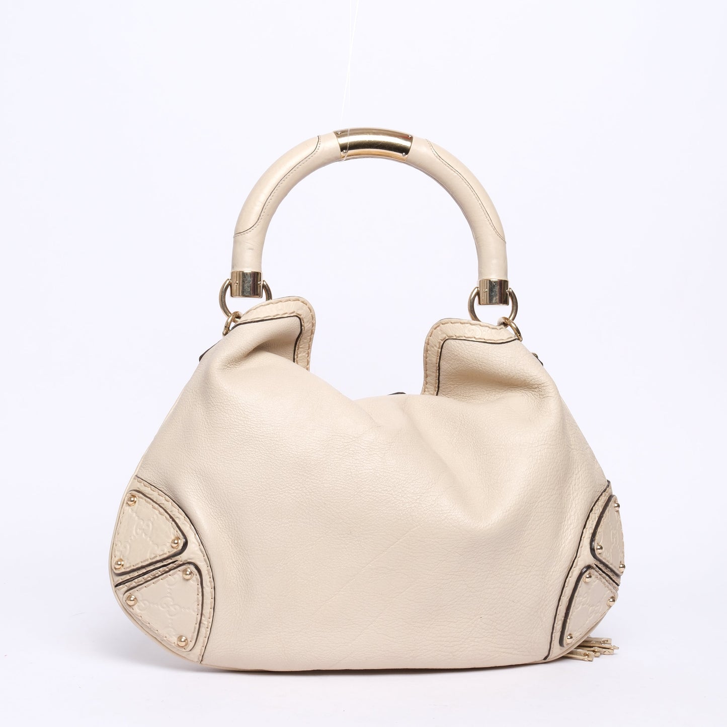 Gucci Beige Leather Monogram Canvas Babouska Indy Shoulder Bag
