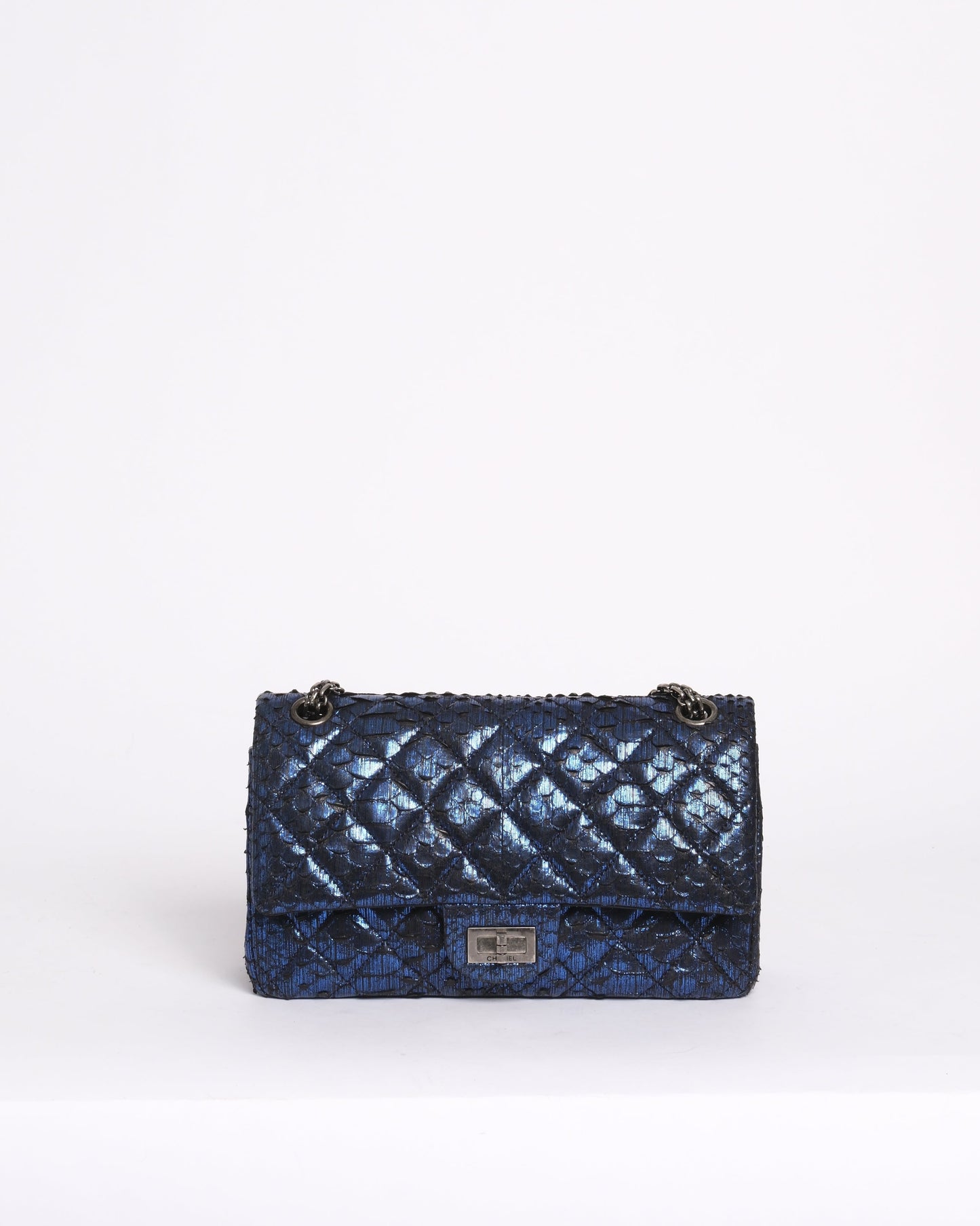 RARE Chanel Metallic Blue Python 2.55 Chain Shoulder Flap