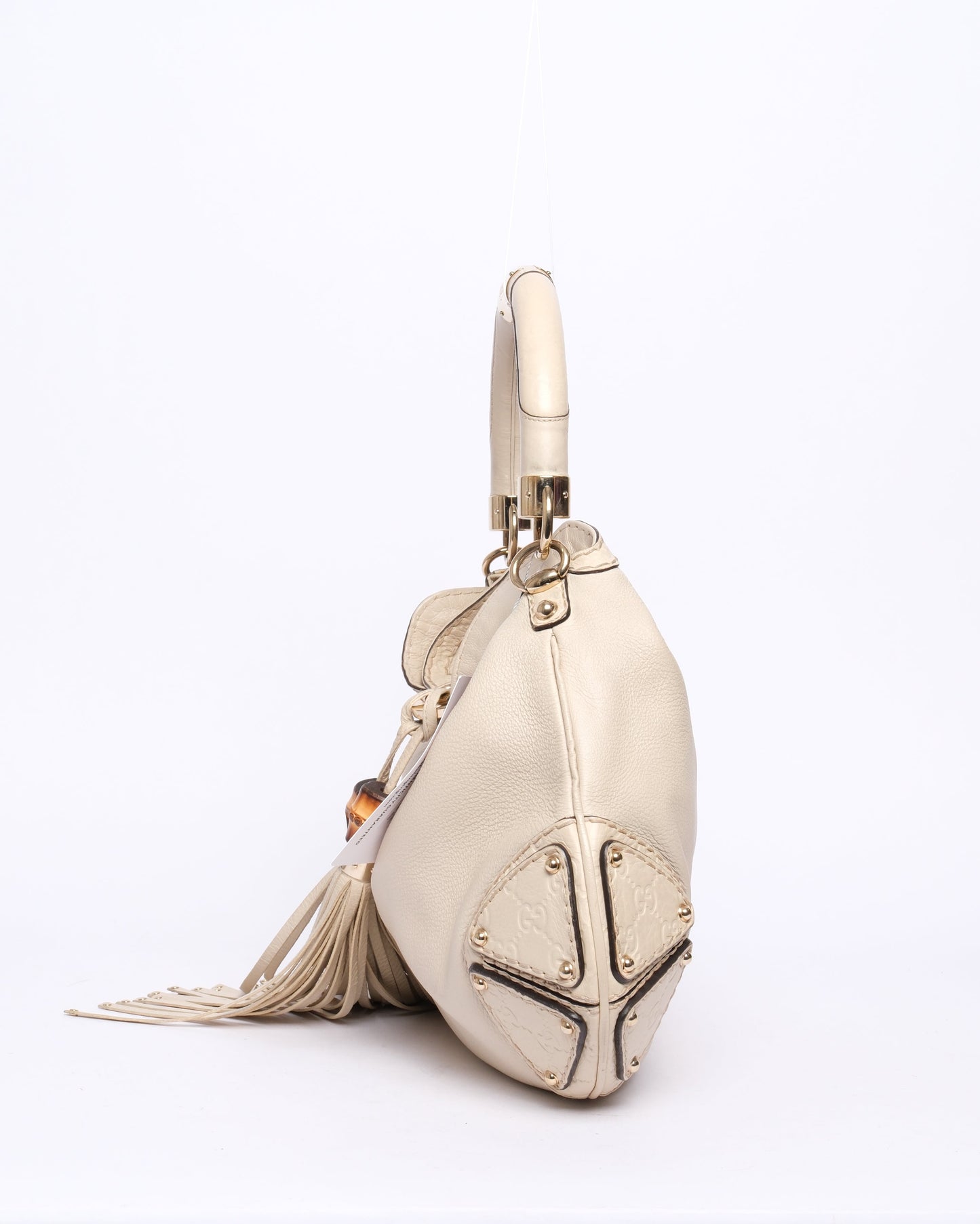 Gucci Beige Leather Monogram Canvas Babouska Indy Shoulder Bag