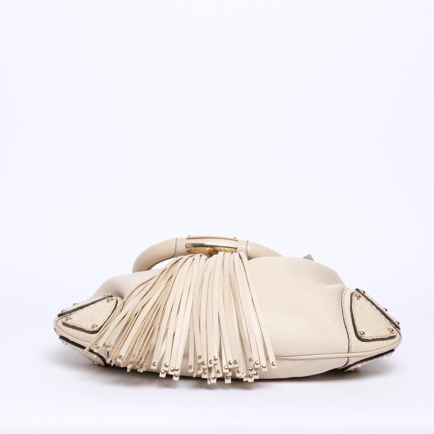 Gucci Beige Leather Monogram Canvas Babouska Indy Shoulder Bag