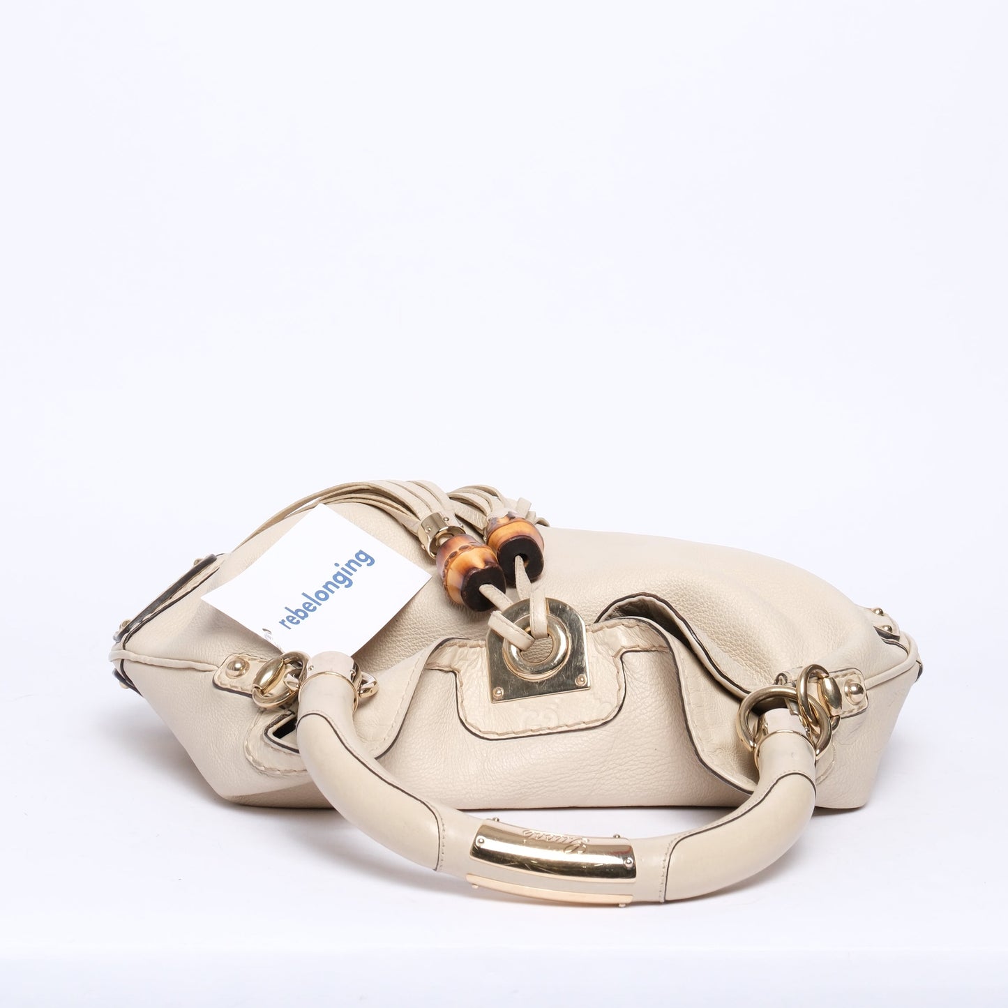 Gucci Beige Leather Monogram Canvas Babouska Indy Shoulder Bag