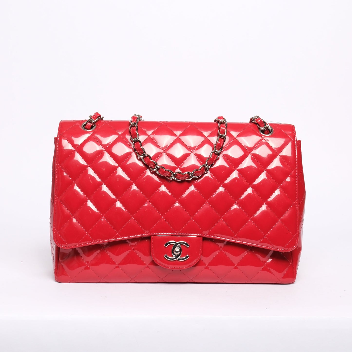 Chanel Red Patent Leather Maxi Flap Bag