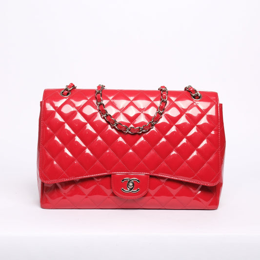 Chanel Red Patent Leather Maxi Flap Bag