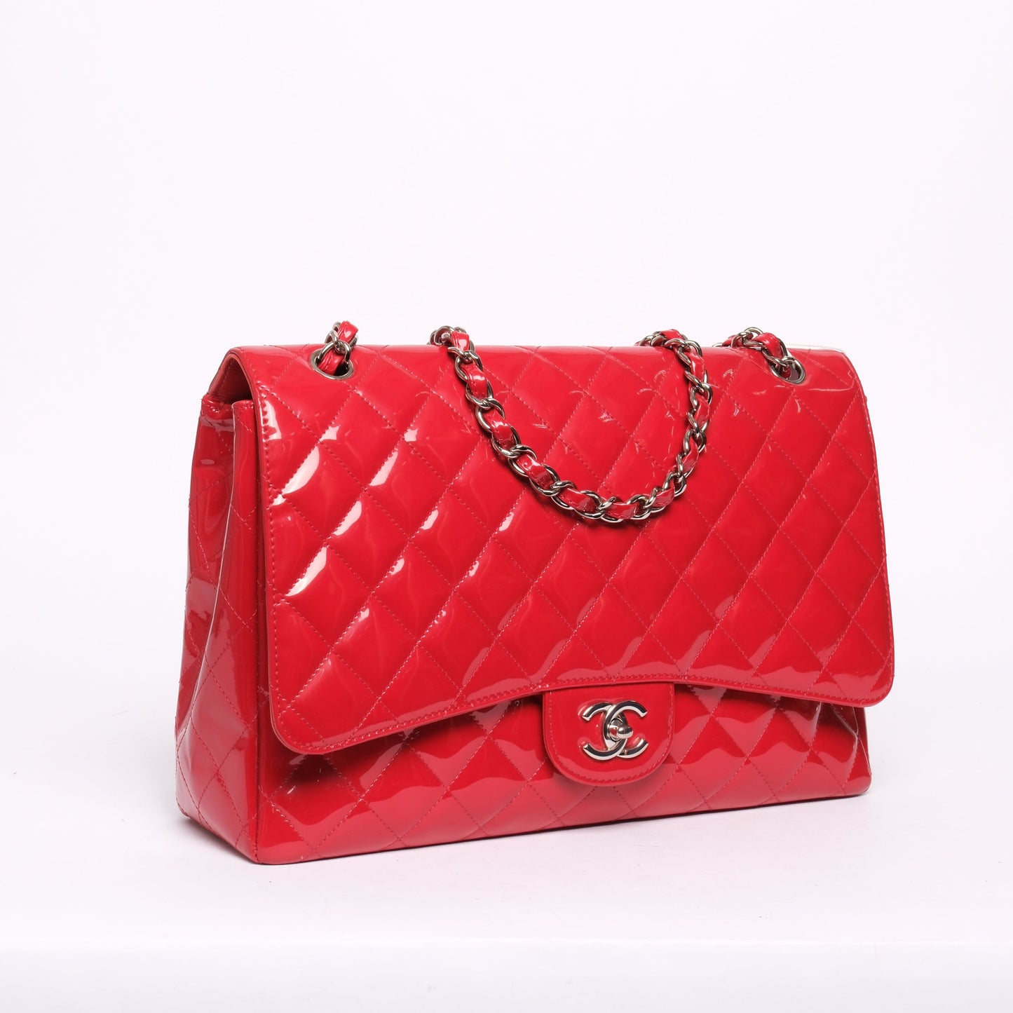 Chanel Red Patent Leather Maxi Flap Bag