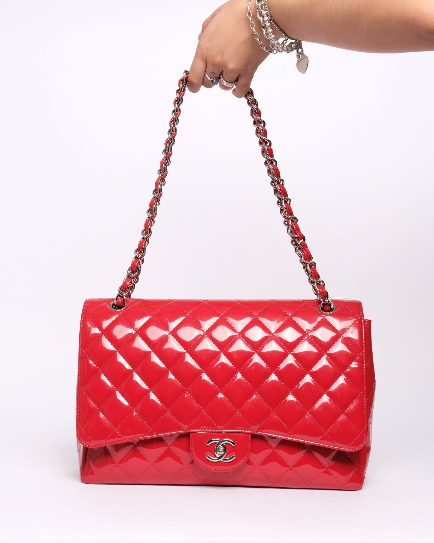 Chanel Red Patent Leather Maxi Flap Bag