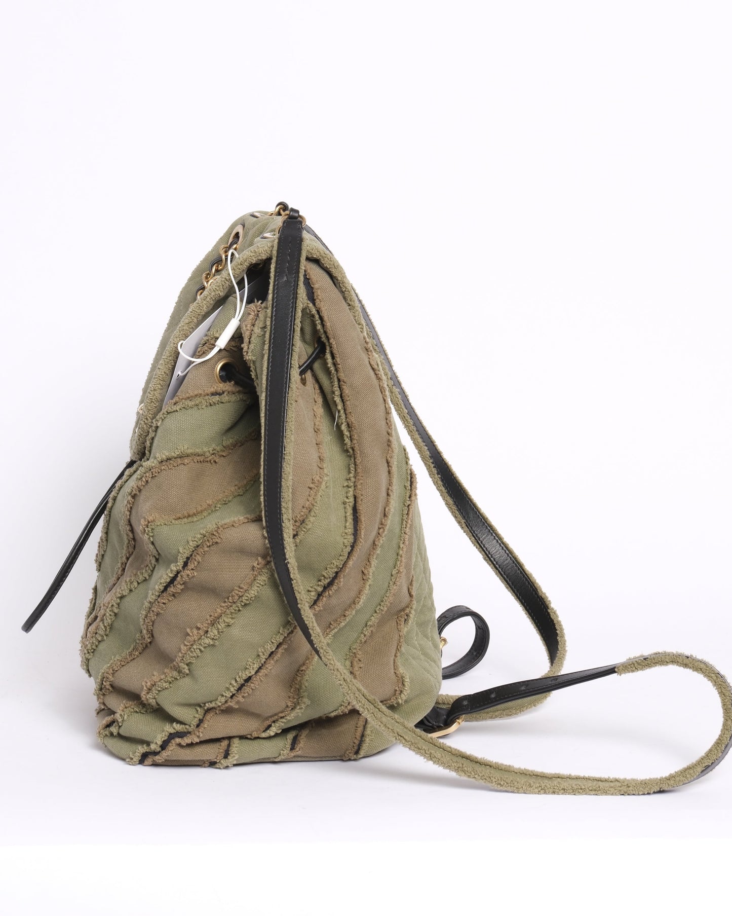 Chanel Green Khaki Canvas Chevron Patchwork Backpack