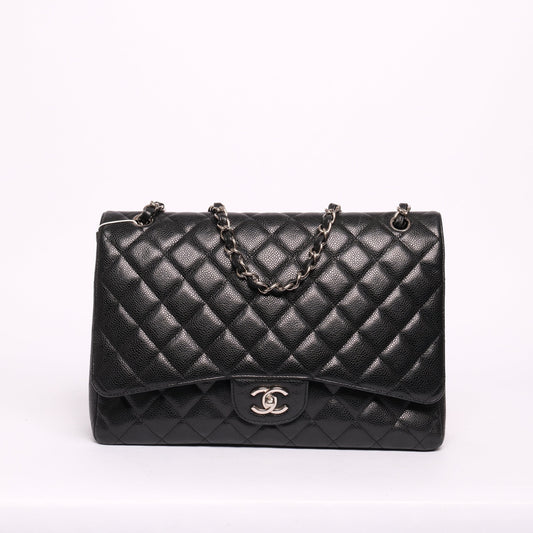Chanel Black Caviar Leather Quilted Maxi Flap SHW