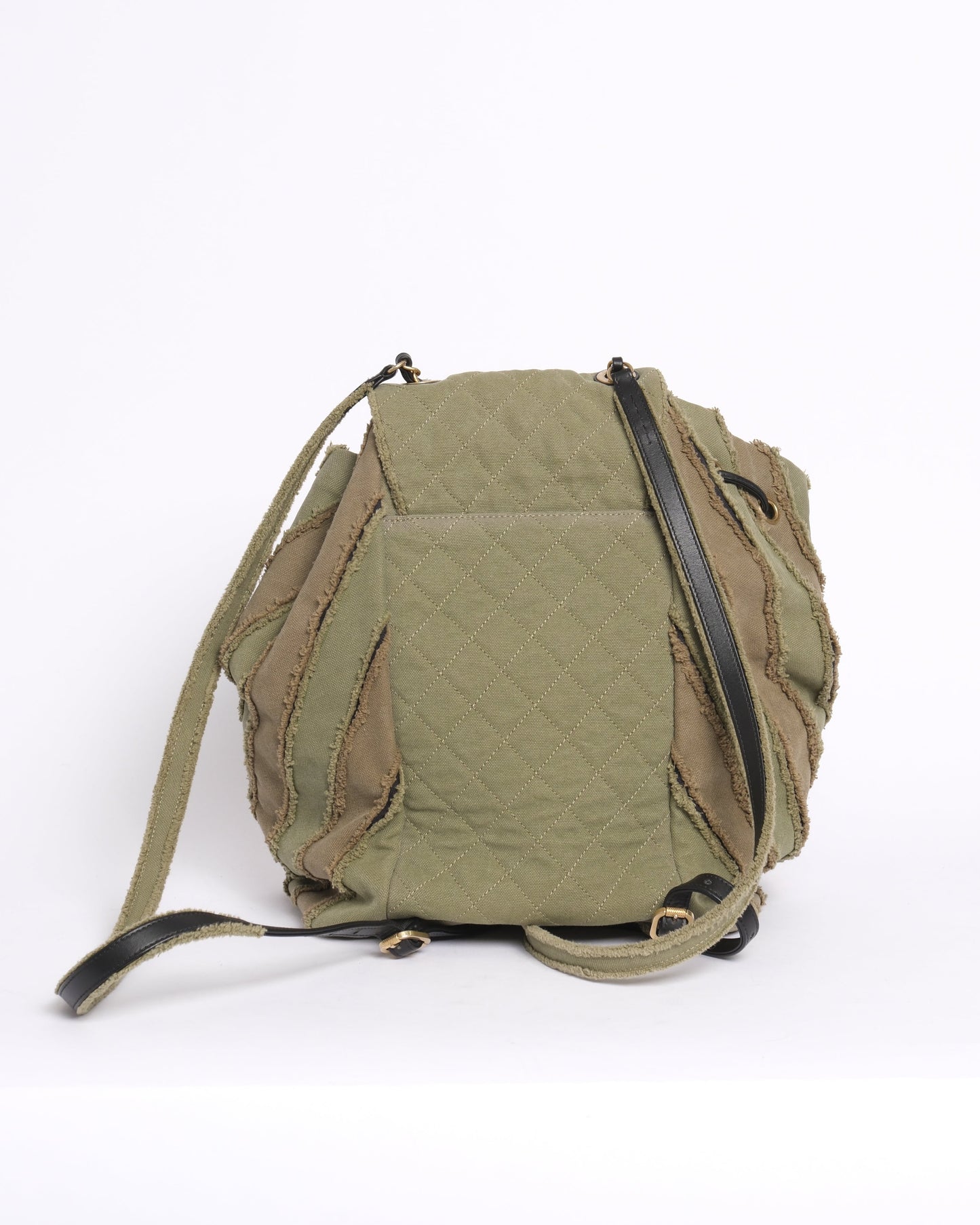 Chanel Green Khaki Canvas Chevron Patchwork Backpack