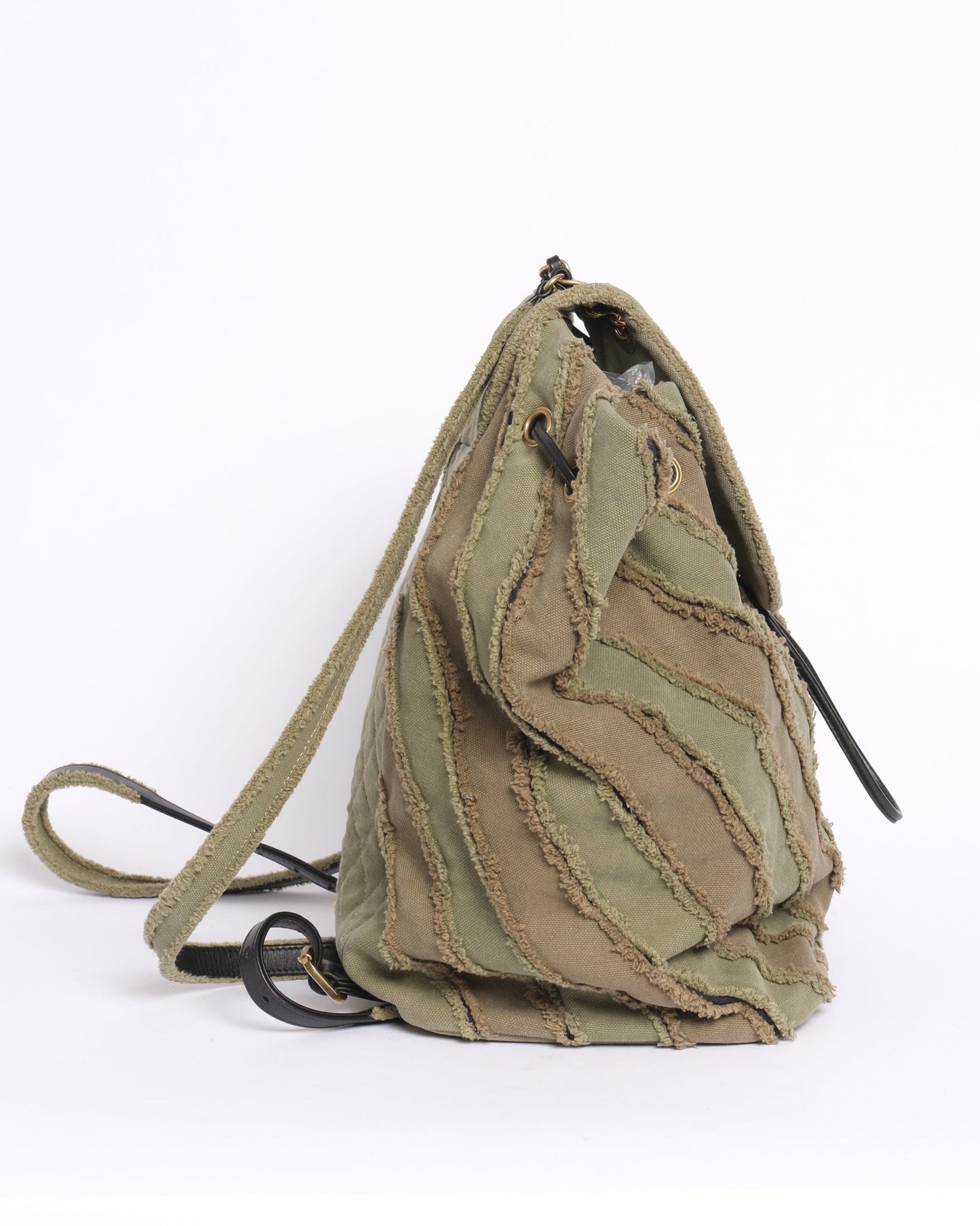 Chanel Green Khaki Canvas Chevron Patchwork Backpack
