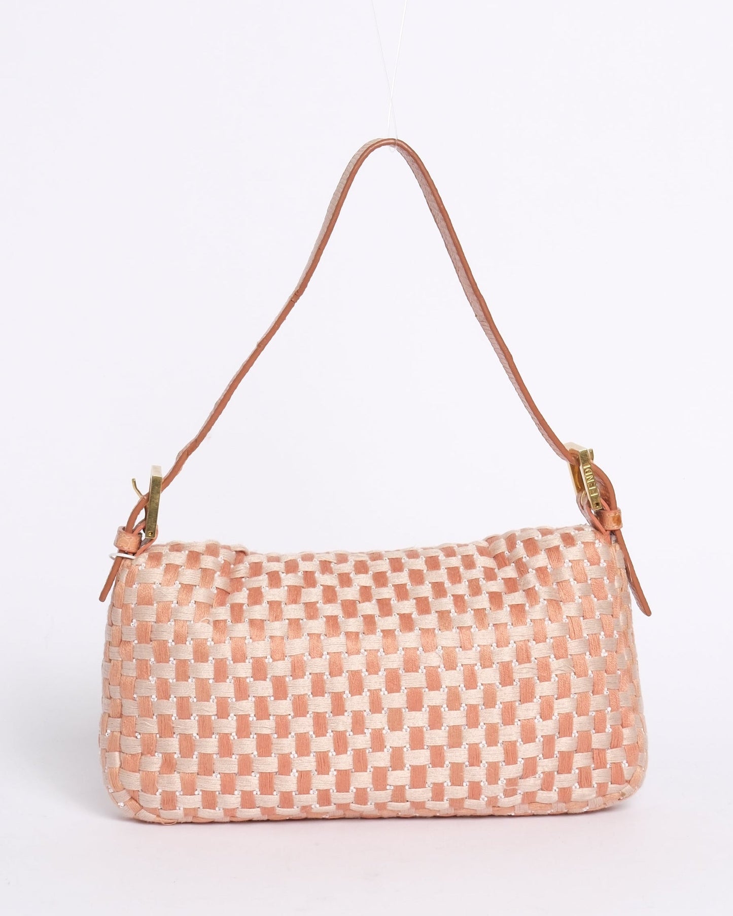 RARE Fendi Orange & White Woven Tweed & Lizard Beaded Baguette Shoulder Bag