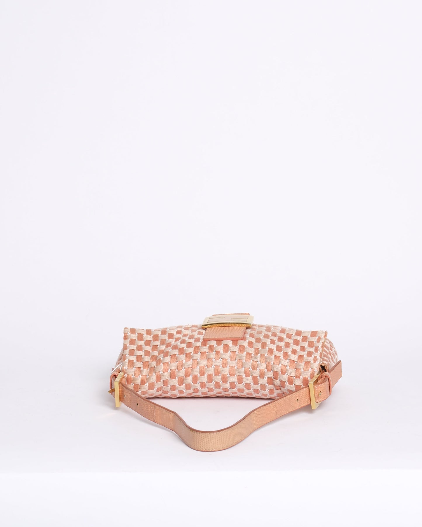 RARE Fendi Orange & White Woven Tweed & Lizard Beaded Baguette Shoulder Bag