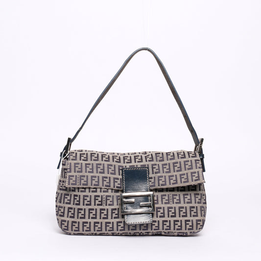 Fendi Navy Canvas Zucchino Monogram Baguette Shoulder Bag