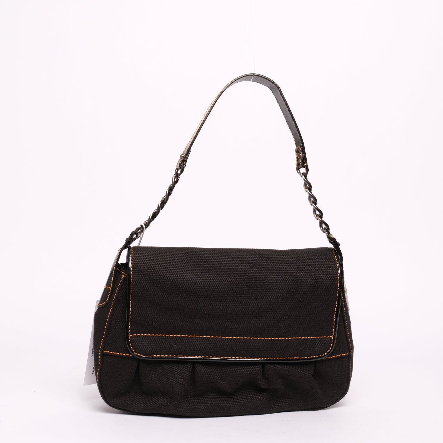 Fendi Black Canvas & Patent Leather Buckle Flap