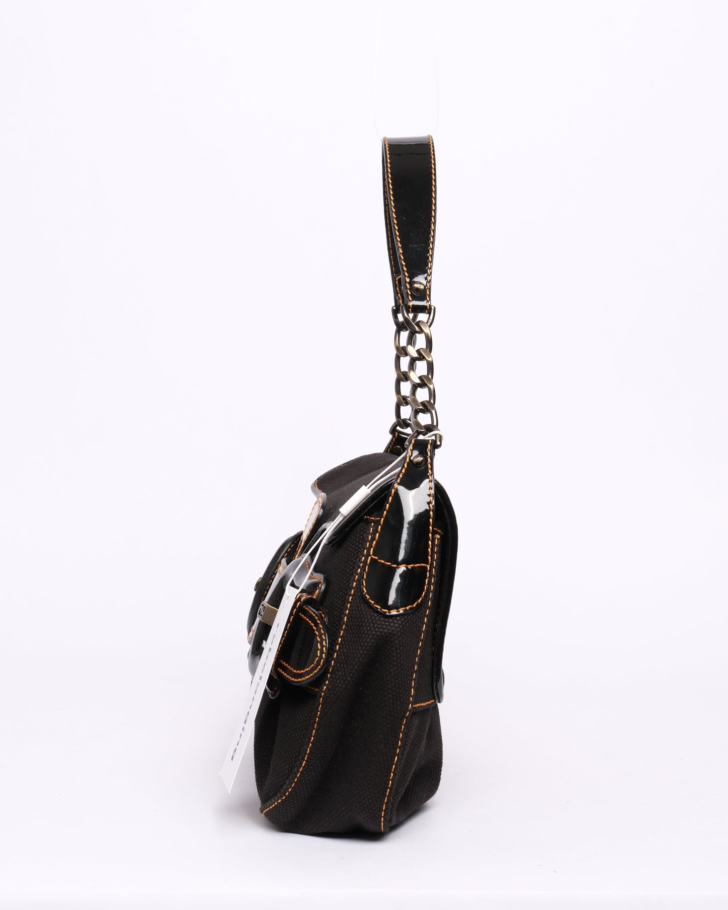 Fendi Black Canvas & Patent Leather Buckle Flap