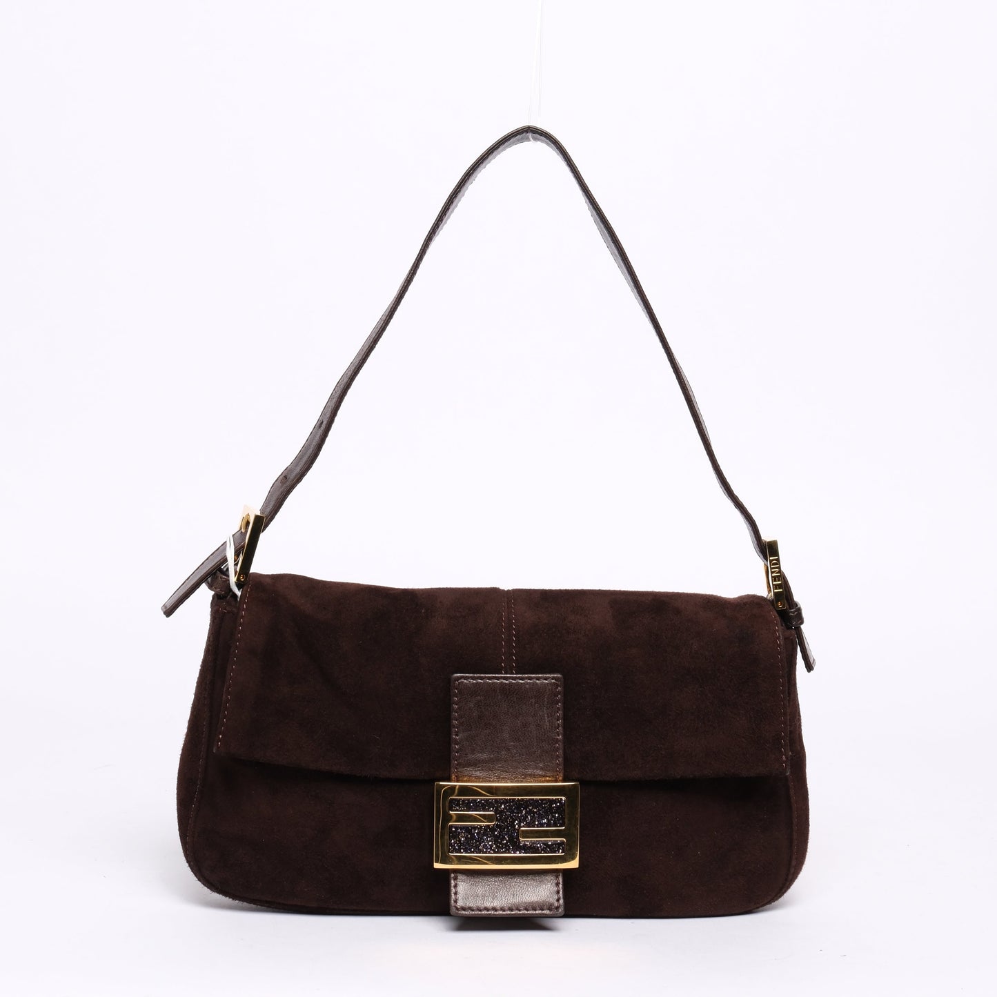 Fendi Brown Suede & Leather Baguette Shoulder Bag GHW