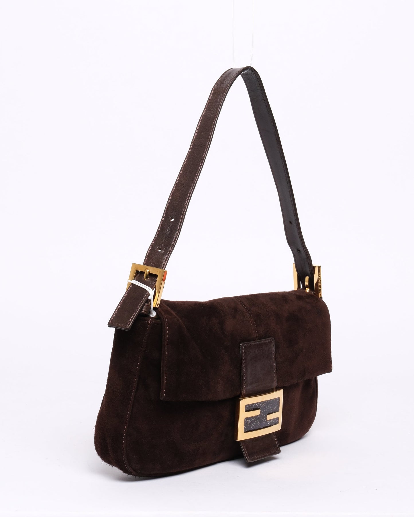 Fendi Brown Suede & Leather Baguette Shoulder Bag GHW