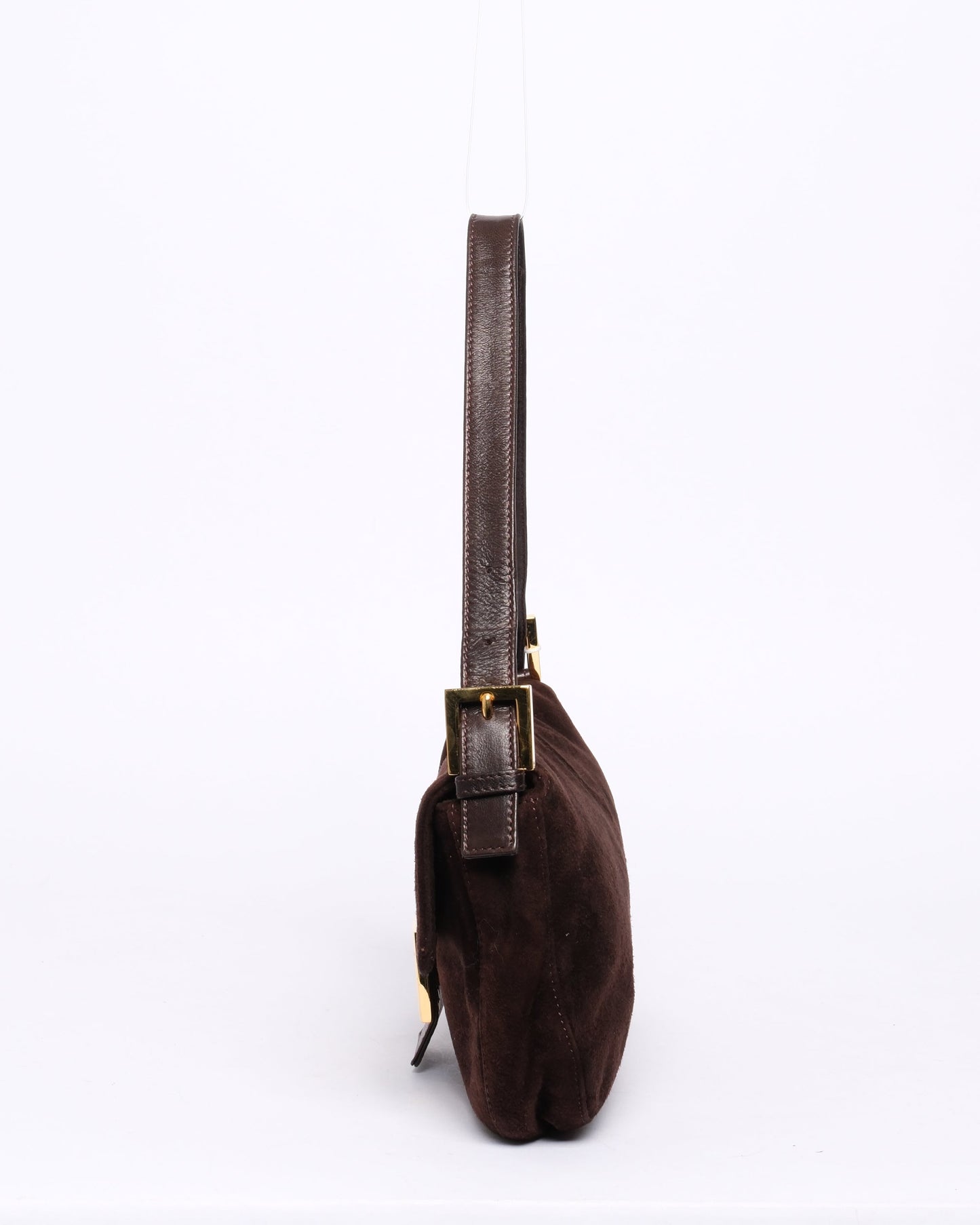 Fendi Brown Suede & Leather Baguette Shoulder Bag GHW