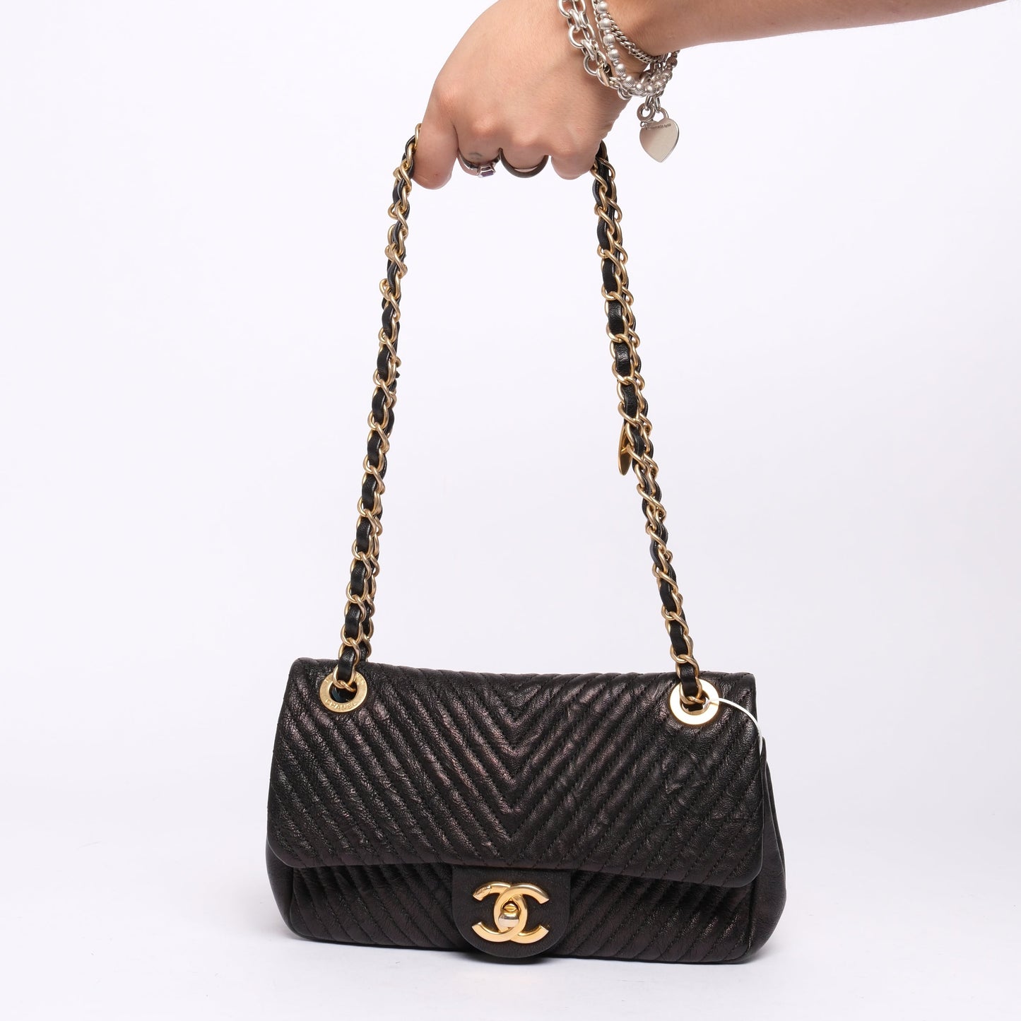 Chanel Black Lambskin Leather Chevron Quilted Mini Flap