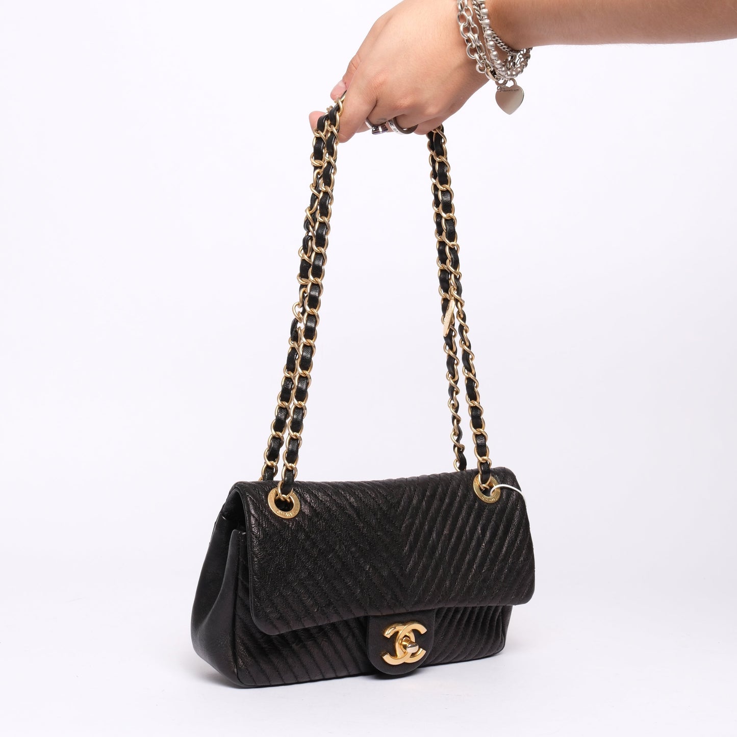 Chanel Black Lambskin Leather Chevron Quilted Mini Flap