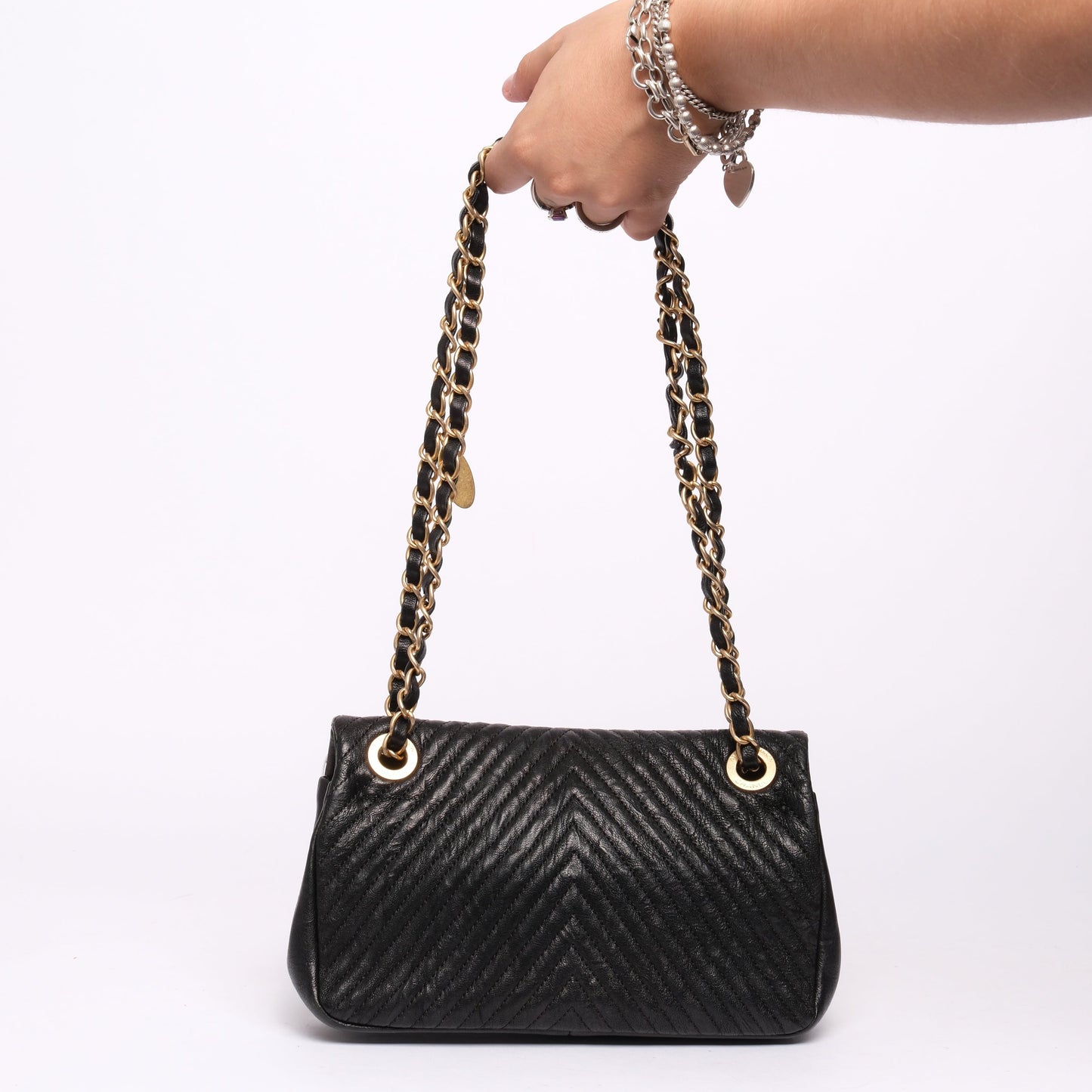 Chanel Black Lambskin Leather Chevron Quilted Mini Flap