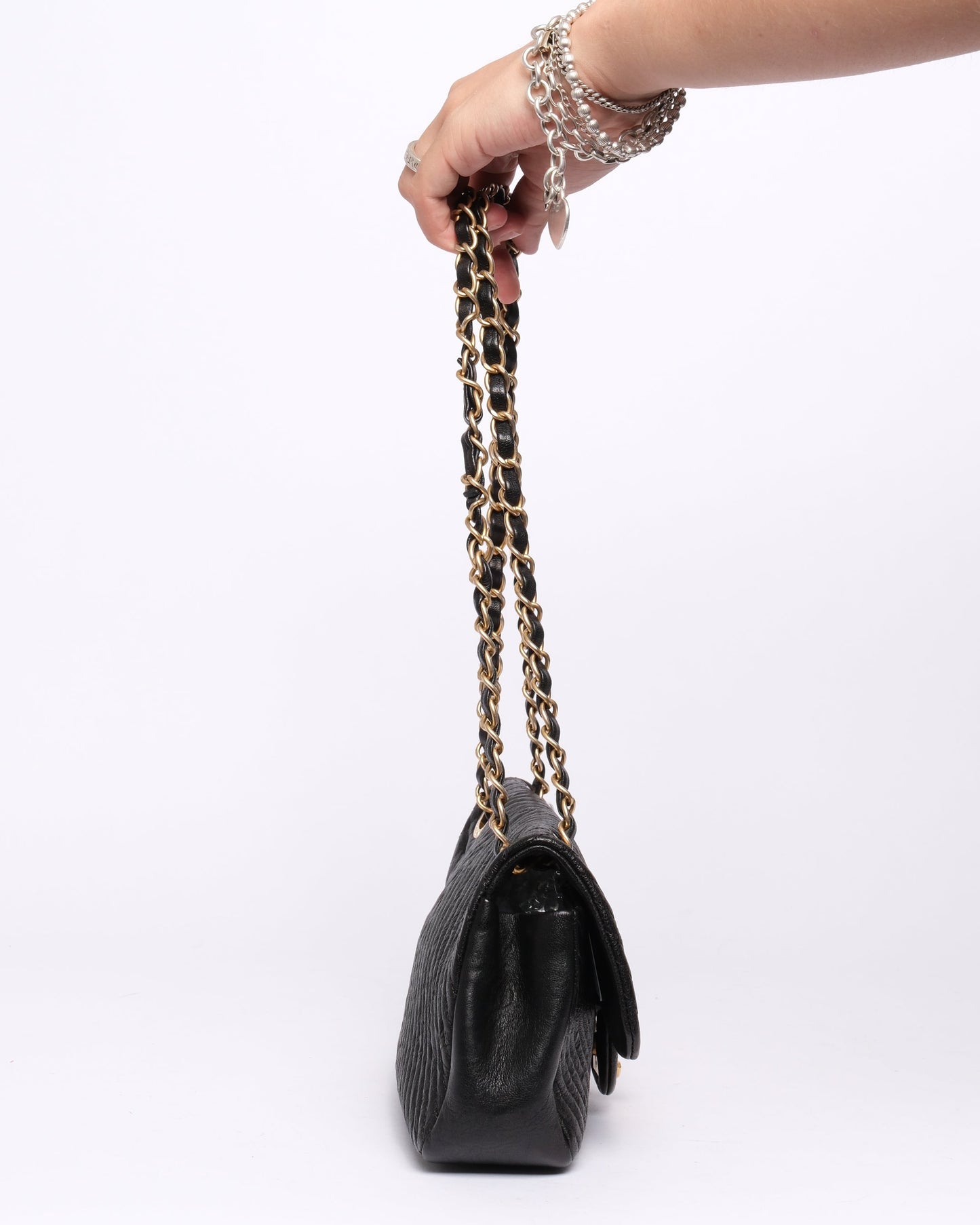 Chanel Black Lambskin Leather Chevron Quilted Mini Flap
