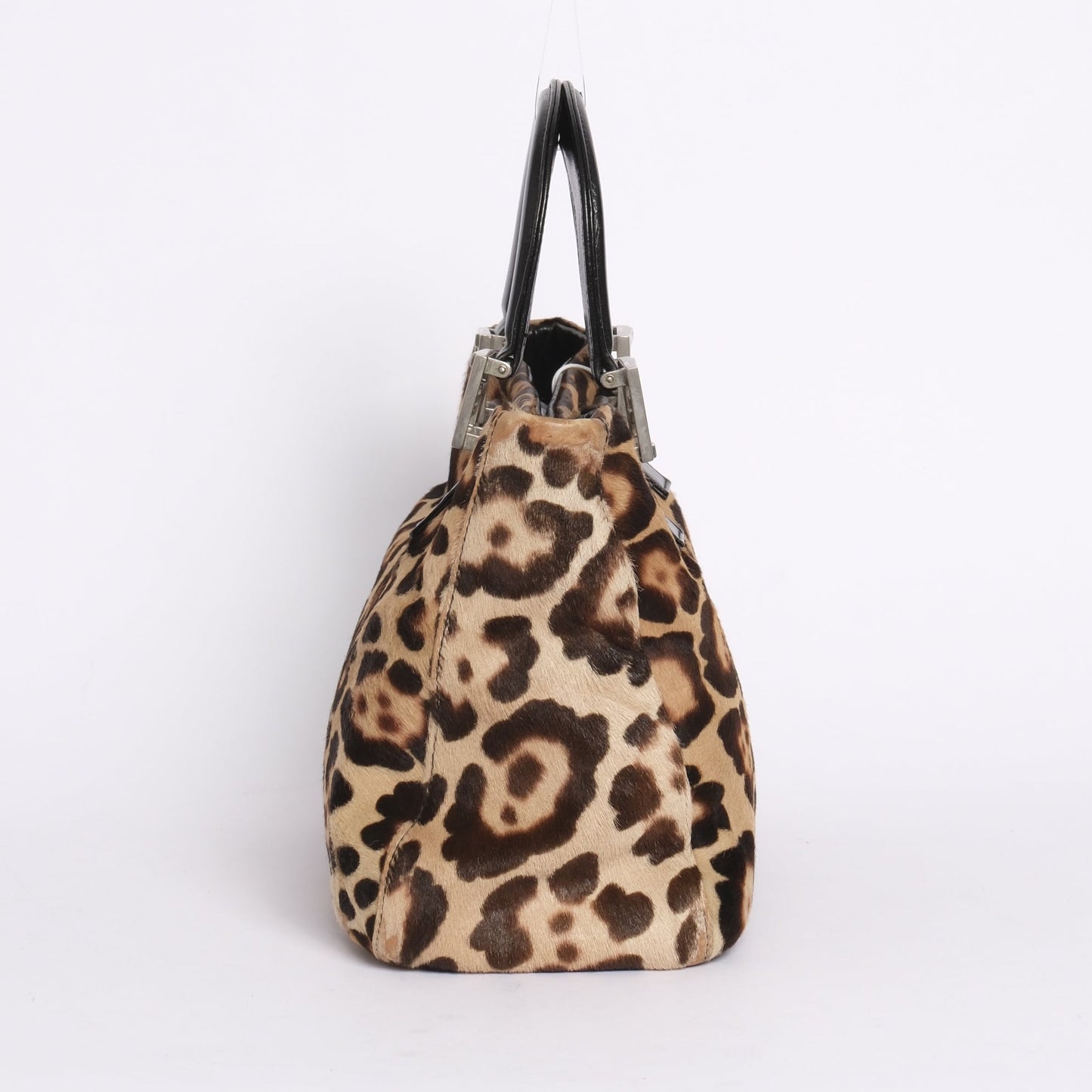 Fendi Brown Pony Hair Cheetah Printed Shoulder Bag