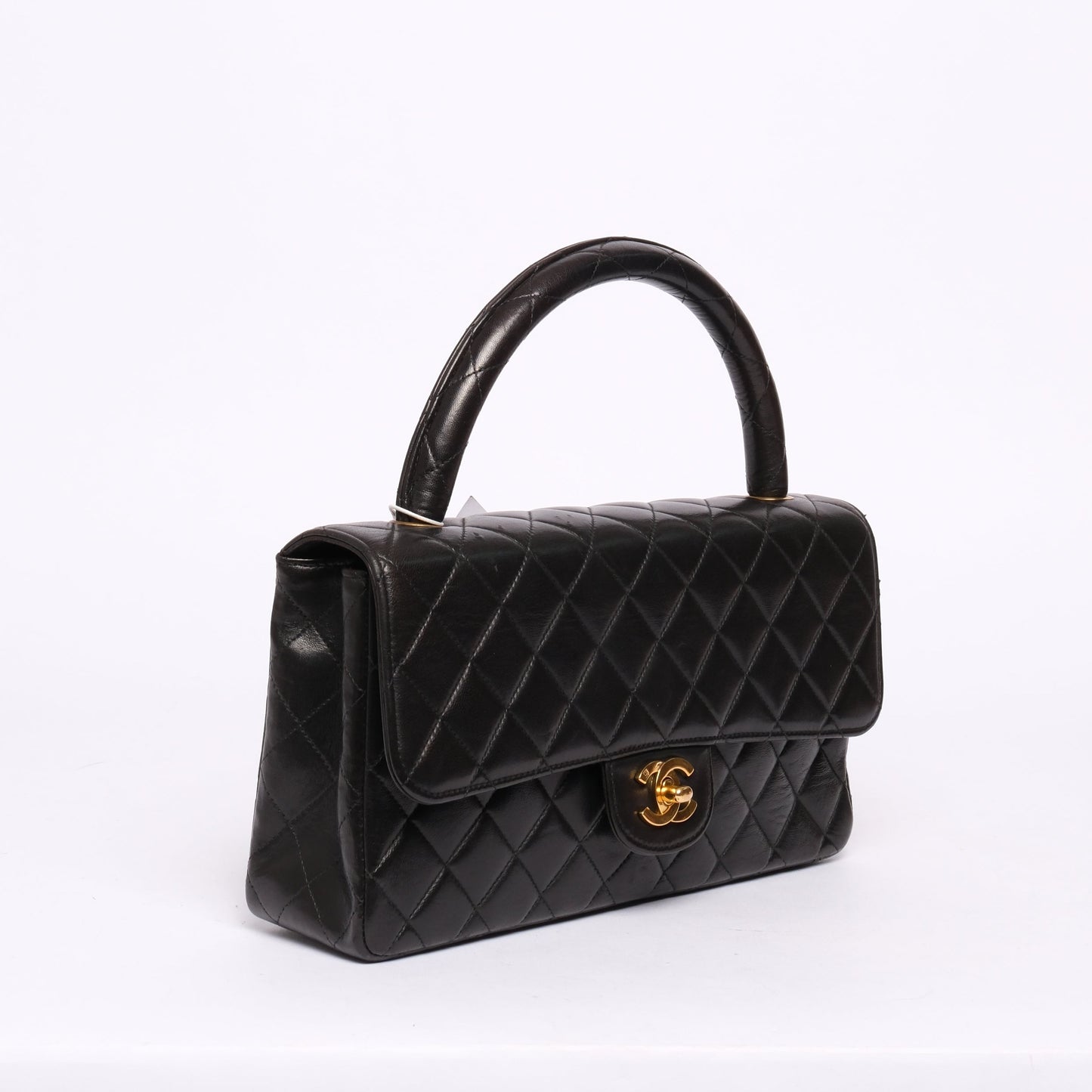 Chanel Black Lambskin Leather Quilted Medium Kelly Flap Top Handle Bag
